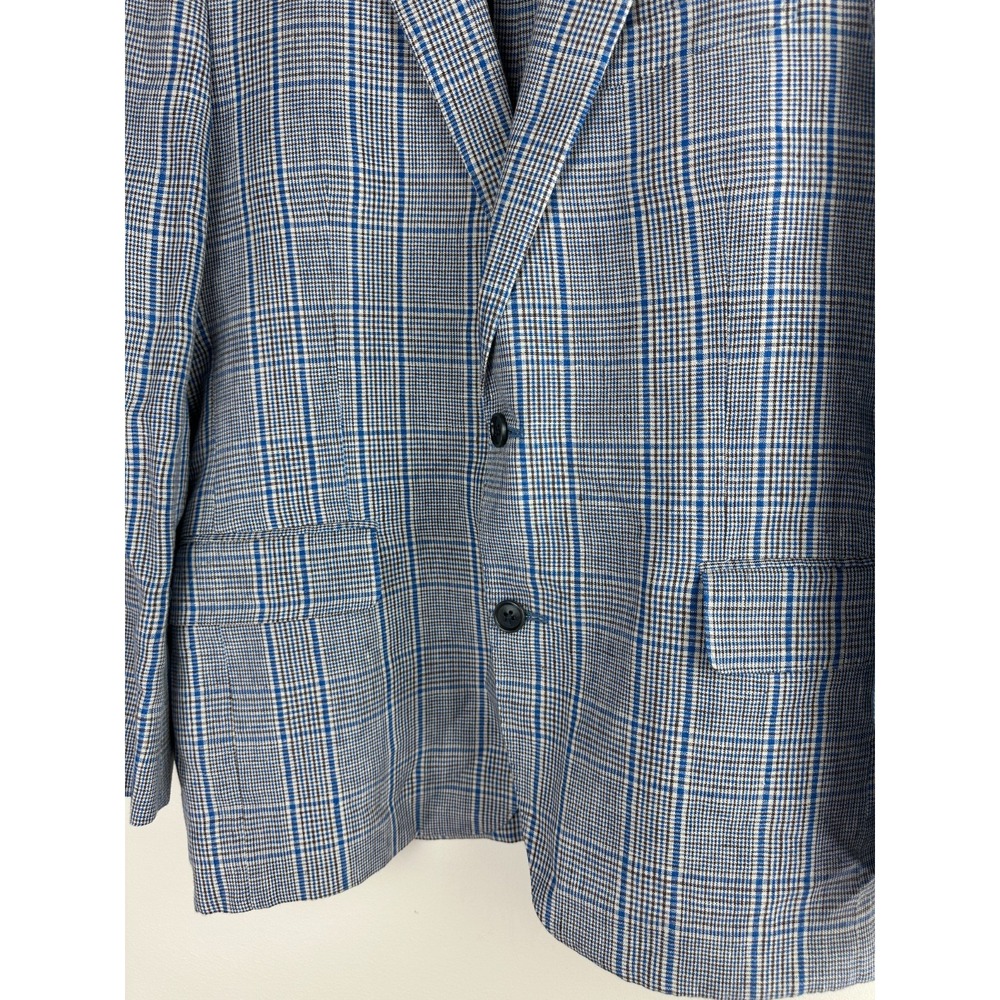 Brooks Brothers Linen Regent Fit Blue Brown Plaid Sport Coat Blazer Mens 40S 40 - Picture 5 of 14